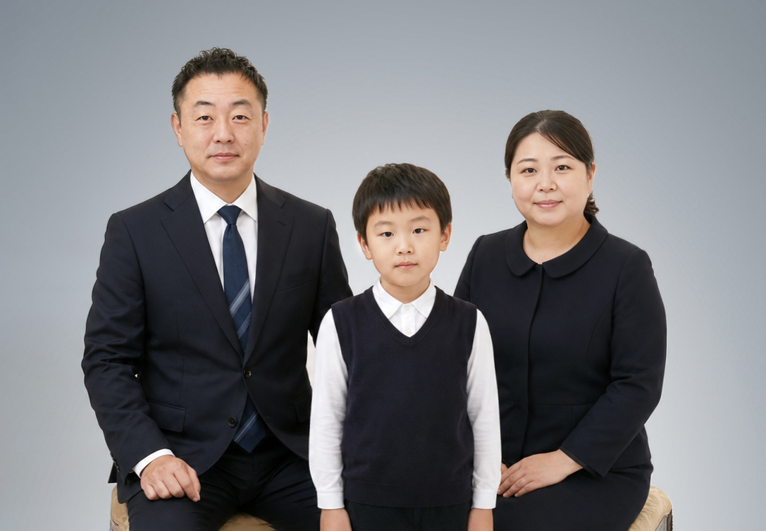 男の子とご両親の 幼稚園受験 ・ 小学校受験 用 家族写真